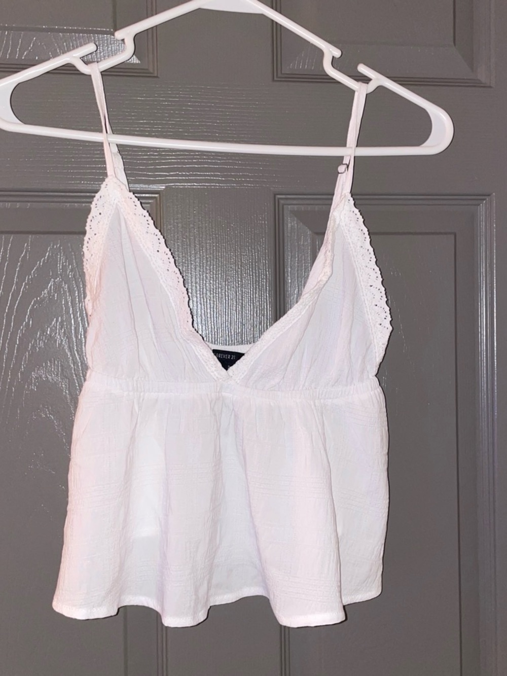 White Lace-Trim Spaghetti Strap Tank Top